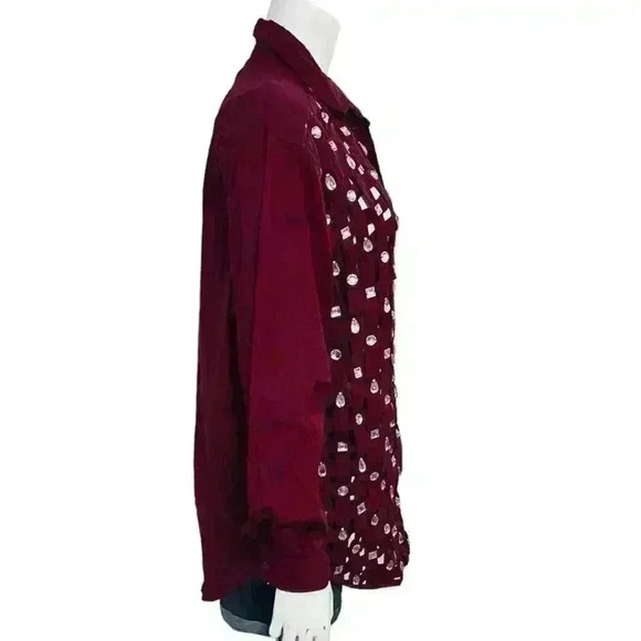 Yak Magik Vintage Rhinestone Basket Weave Button Down Shirt Deep Plum Size L - Picture 3 of 8